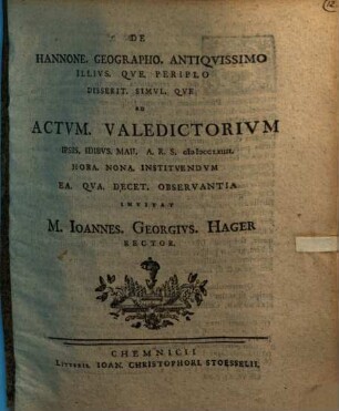 De Hannone, geographo antiquissimo illius que Periplo : Progr.