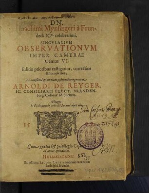 Singularium Observationum Judicii Imperialis Cameræ Centuriæ VI