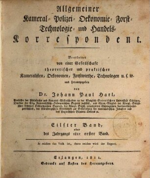 Allgemeiner Kameral-, Polizei-, Oekonomie-, Forst-, Technologie- und Handels-Korrespondent. 1811 = Bd. 11