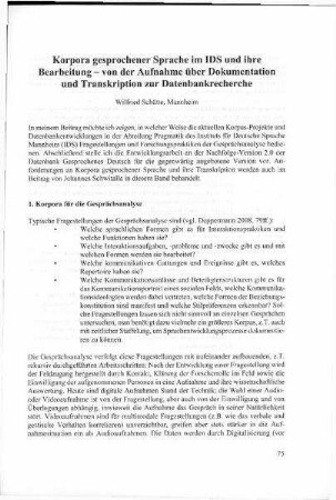 Korpora gesprochener Sprache im IDS und ihre Bearbeitung – von der Aufnahme über Dokumentation und Transkription zur Datenbankrecherche