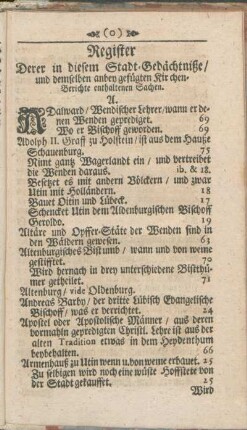 Register Derer in diesem Stadt-Gedächtniße/ und demselben anbey gefügten Kirchen-Berichte enthaltenen Sachen.