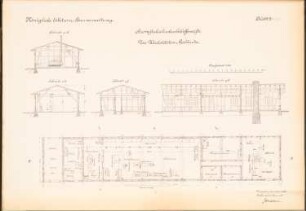 Schiffswerft, Magdeburg: Werkstattgebäude: Schnitte, Grundriss 1:100