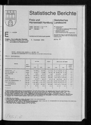 Bergbau, Verarbeitendes Gewerbe Septemb. 1994 : Lfd. Nr. 37
