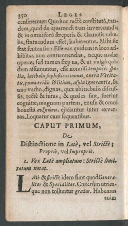 Caput Primum, De Distinctione in Late, vel Stricte: Proprie, vel Improprie.