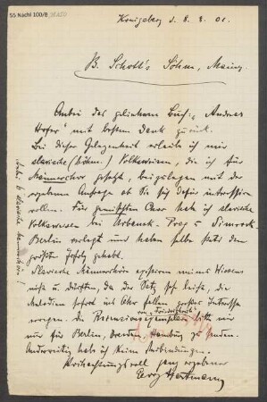 Brief an B. Schott's Söhne : 08.08.1901