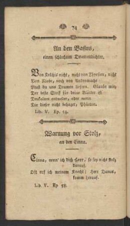 Warnung vor Stolz, an den Cinna