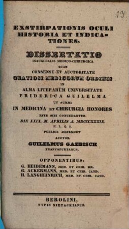 Exstirpationis oculi historia et indicationes : Diss. inaug. med. chir.
