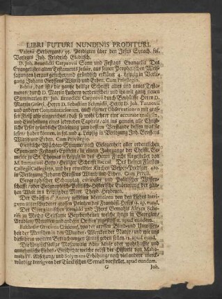 Libri Futuri Nundinis Prodituri.