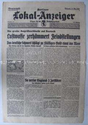 Tageszeitung "Berliner Lokal-Anzeiger" u.a. über die Lage an der Ostfront und auf der Krim