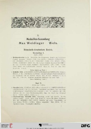I. Medaillen-Sammlung Max Weidinger – Wels (Nr. 1-311)
