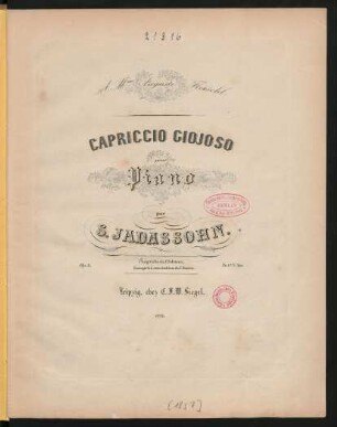 Capriccio giojoso pour piano : op. 8