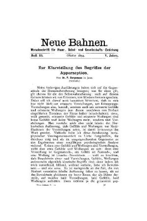 Zur Klarstellung des Begriffes der Apperzeption : (Schluß)