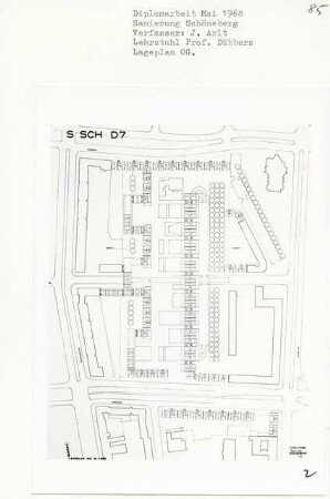 Sanierung Schöneberg, Berlin-Schöneberg (Diplomarbeit bei Kurt Dübbers): Lageplan Obergeschoss 1:500