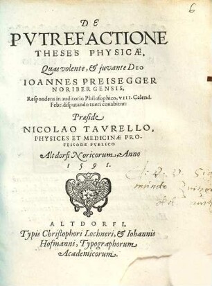 De Pvtrefactione Theses Physicae