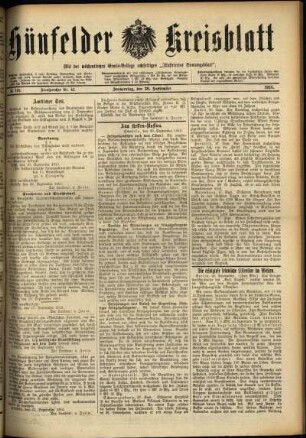 Erste Ausgabe vom Donnerstag, den 30. September 1915.