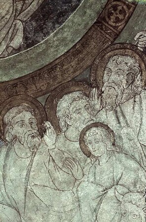 Christus in der Mandorla, umgeben von Aposteln, den Evangelisten und dem heiligen Clemens