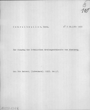 Alter Realkatalog (1501-1952), Teil Bayern, 110,1. Einzelne Adelsgeschichten und Familiengeschichten, alphabetisch: A - BSB Cbm Cat. 805(1 b 110,1