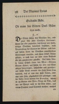 Siebende Rede. Ob mann den Göttern Denk-Bilder setzen müße