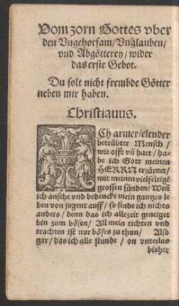 Vom Zorn Gottes uber den Ungehorsam/ Unglauben/ und Abgötterey/ wider das erste Gebot.