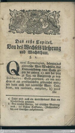 Das erste Capitel. Von des Wechsels Ursprung und Wachsthum