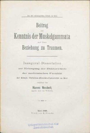 Beitrag zur Kenntnis der Muskelgummata und ihrer Beziehung zu Traumen