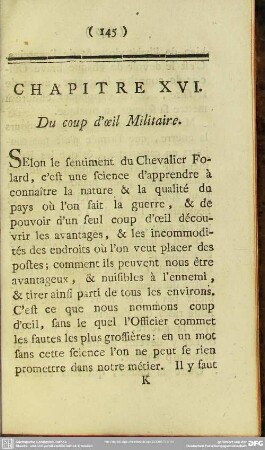 Chapitre XVI. Du coup d'oeil Militaire