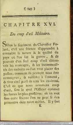 Chapitre XVI. Du coup d'oeil Militaire