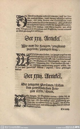 Der XXIII. Artickel. Die zeugens Personen / sollen den gewöhnlichen Zeugen Eydt / thuen.