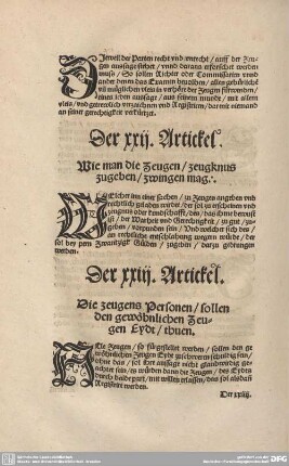 Der XXIII. Artickel. Die zeugens Personen / sollen den gewöhnlichen Zeugen Eydt / thuen.