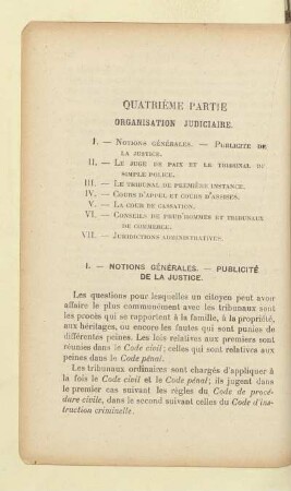 Quatrième Partie Organisation Judiciaire.