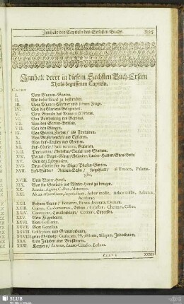 Innhalt derer in diesem Sechsten Buch Ersten Theils begriffenen Capiteln