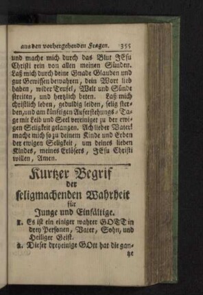 Kurtzer Begrif der seligmachenden Wahrheit für Junge und Einfältige.