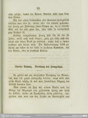 Vierter Anhang. Bereitung des Honigessigs