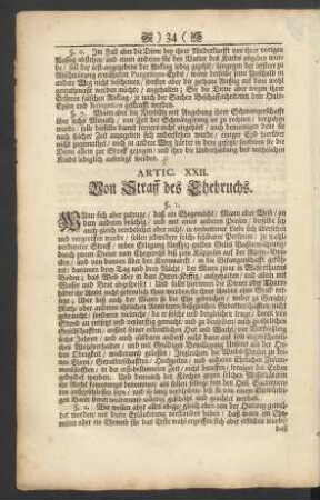 Artic. XXII. Von Straff des Ehebruchs