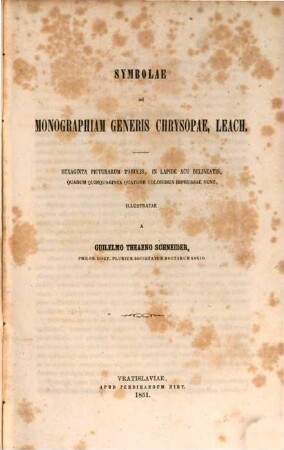 Symbolae ad monographiam generis chrysopae, Laech.