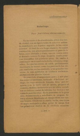 Solariega : Para José Gálvez, afectuosamente.