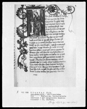 Heiligenleben — Initiale I mit der heiligen Barbara