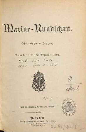 Marine-Rundschau : Zeitschrift für Seewesen. 1/2. 1890/91