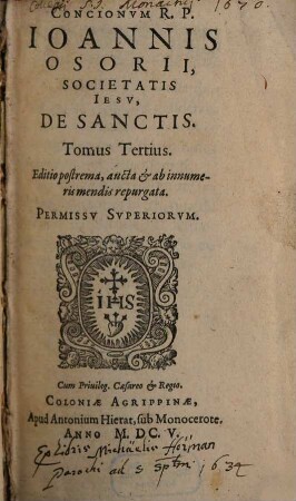 Conciones : In quinque Tomos distinctae. 3, De Sanctis