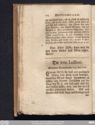 Die XVII. Lection. Gehalten Sonnabends d. 19. Maji 1725.