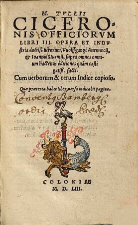 M. Tvllii Ciceronis Officiorvm libri III