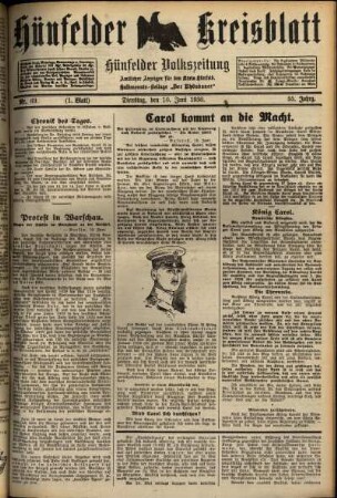 Erste Ausgabe vom Dienstag, den 10. Juni 1930.