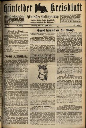 Erste Ausgabe vom Dienstag, den 10. Juni 1930.