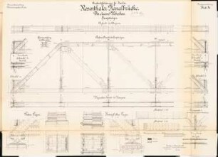 Großschiffahrtsweg, Breslau Rosenthaler Kanalbrücke: Eiserner Überbau: Ansichten, Schnitte, Details 1:25, 1:10