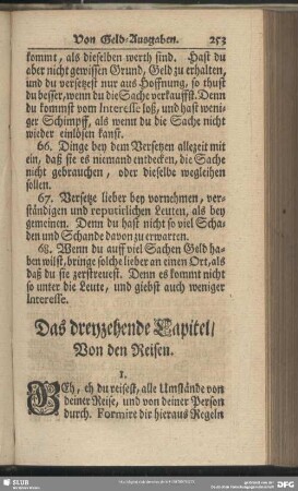 Das dreyzehende Capitel, Von den Reisen