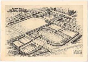 Gartenanlagen Südstadt, Hindenburg: Freiflächen der Südstadt, Spiel- und Sportplätze, Siedlung: Perspektivische Ansicht