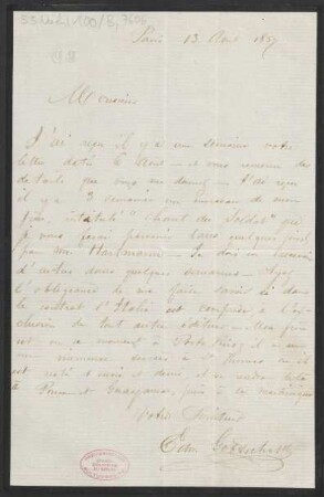 Brief an B. Schott's Söhne : 13.08.1857