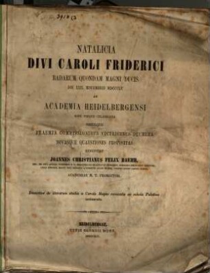 De literarum studiis a Carolo Magno revocatis ac schola Palatina instaurata