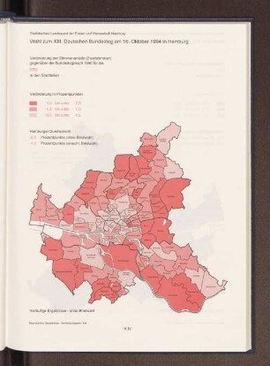 Veränderung der Stimmenanteile (Zweitstimmen) gegenüber der Bundestagswahl 1990 für die SPD in den Stadtteilen