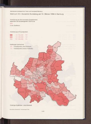 Veränderung der Stimmenanteile (Zweitstimmen) gegenüber der Bundestagswahl 1990 für die SPD in den Stadtteilen